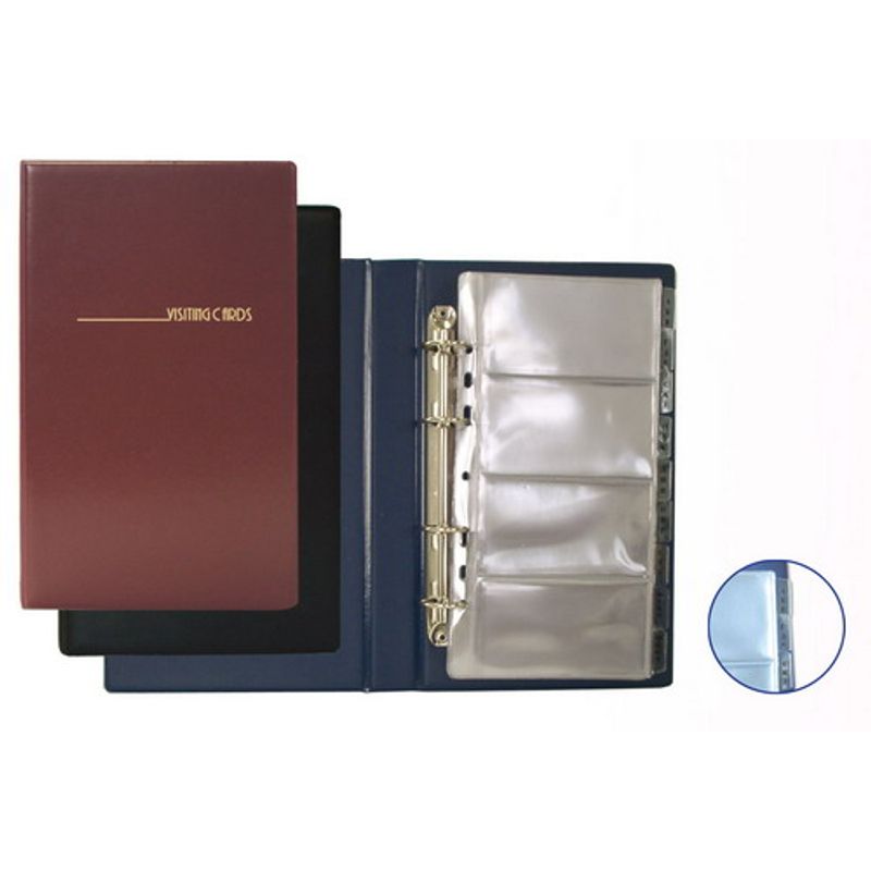 Візитниця (200віз. на кільцях) з АЛФ. покажчиком, т. синя