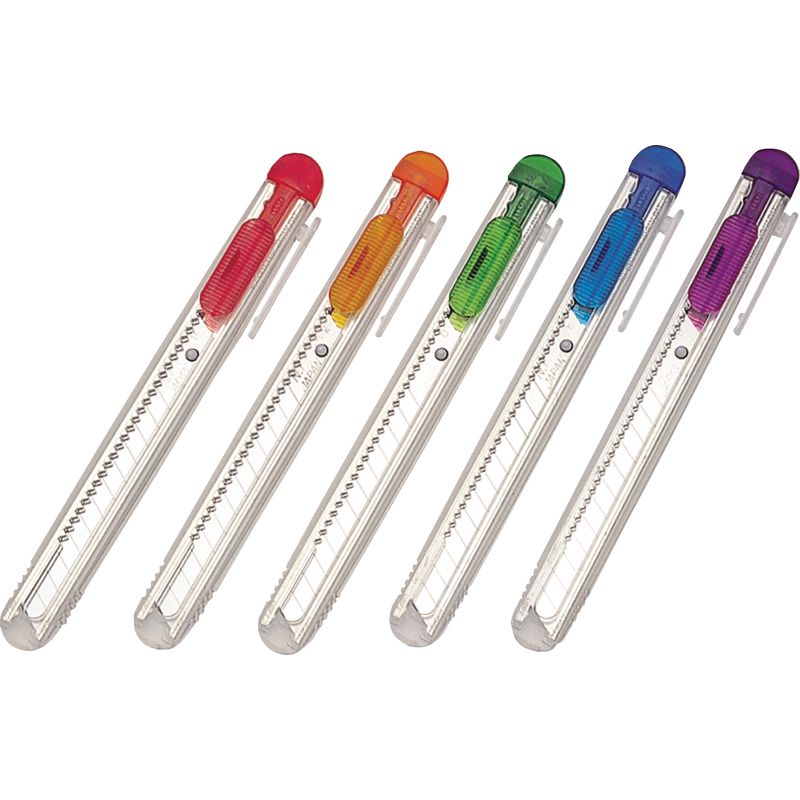 Ніж канцелярський малий, лезо 9 мм (метал. напр), пластік корпус прозорий, кут леза 58 град