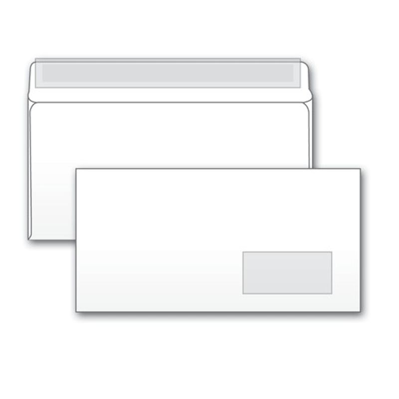 Конверт паперов. Е65 (евро) (110х220мм) білий СКЛ, (0+0) з вікном з відривною смужкою