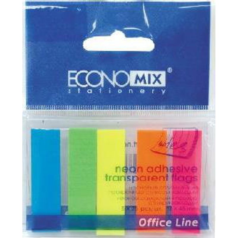 Закладки пластикові 45х12мм 5кол. неон. прямі, 5х25ар