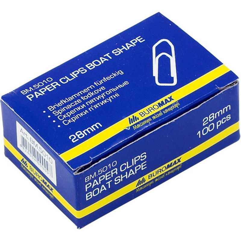 Скріпки 28 мм, 100 шт, п'ятикутні, нікельовані