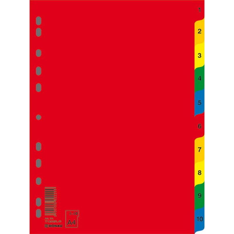 Разделитель 1-10 цифровой пластик. А4 цветн