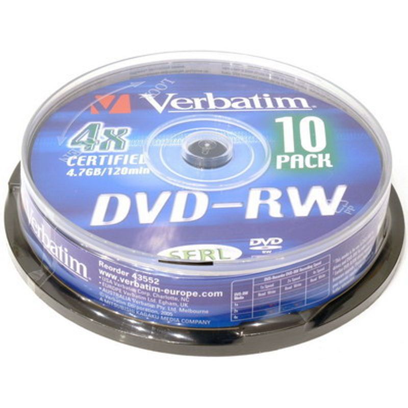 Диск DVD+RW (Cake 10) Verbatim 4. 7 GB/120min 4x