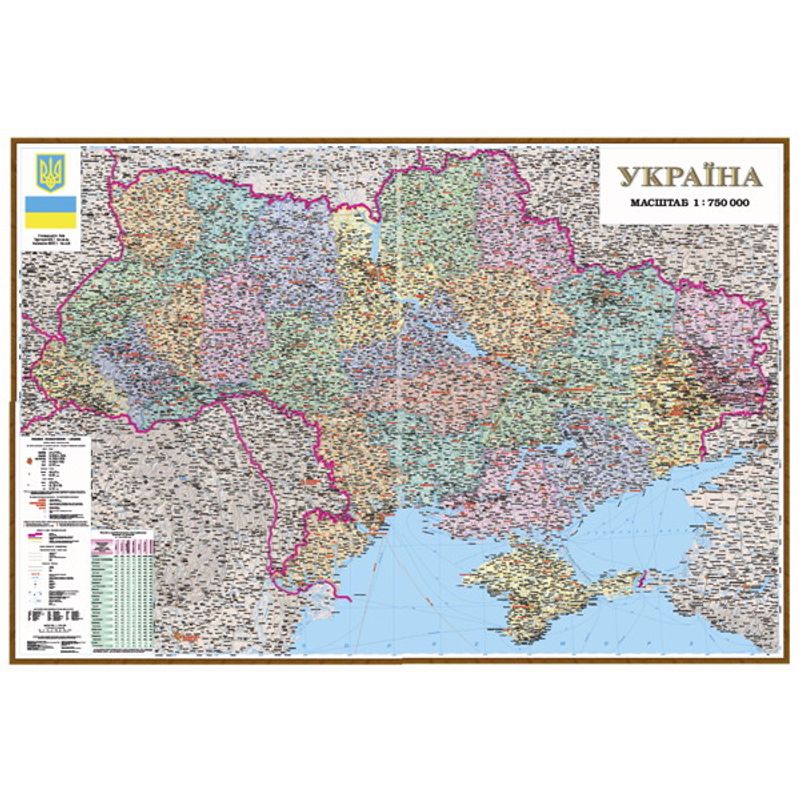 Карта України П/а 1: 750 000, карт. , планка, 130*190
