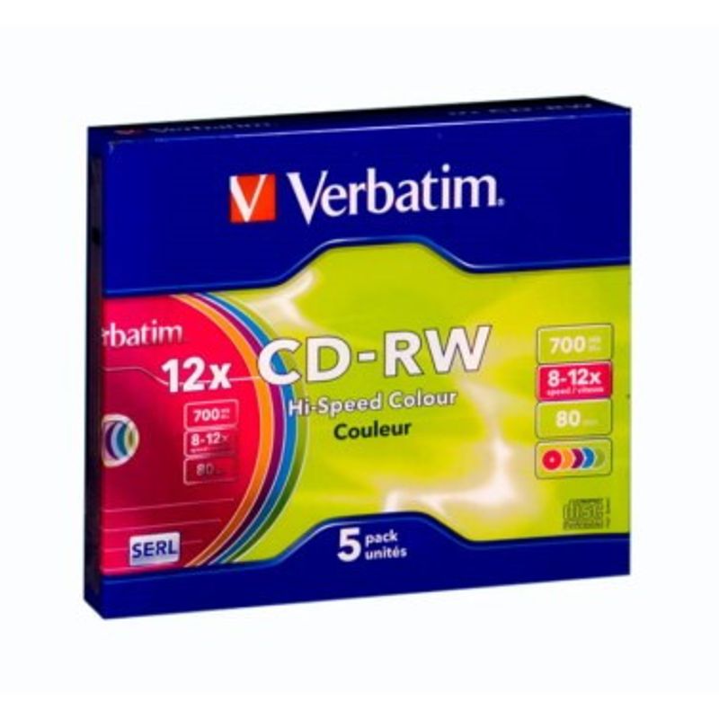 Диск CD-RW Slim Verbatim DL700MB/80 min8-12x Color