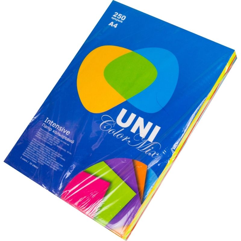 Папір кольоровий A4 aсорті 5кол насич. (80г/м2) 250арк