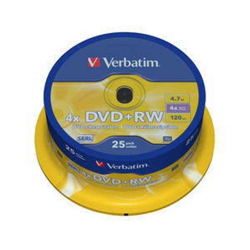 Диск DVD+RW (Cake 25) Verbatim 4. 7 GB/120min 4x
