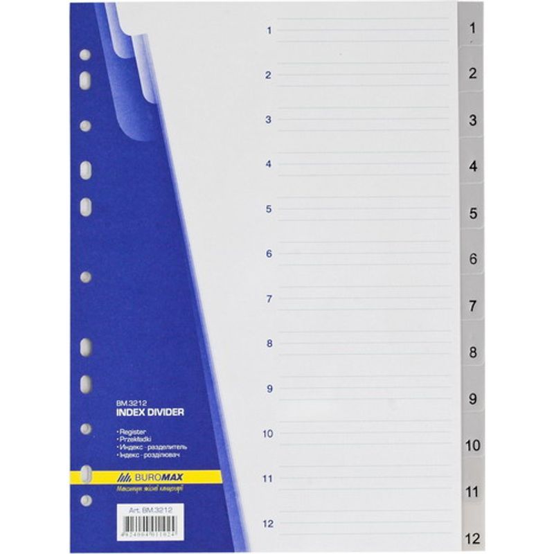 Разделитель 1-12 цифровой пластик. А4