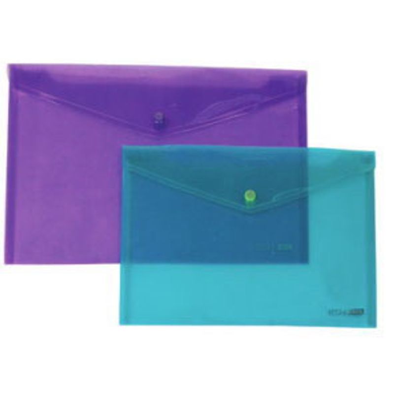 Конверт на кнопке А4 пластик. цветная