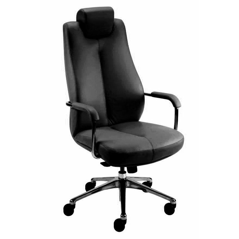 Крісло керівника SONATA STEEL CHROME (LE) (чорна люкс шкіра, le a)