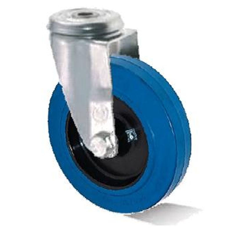 Колесо в поворотном кронштейне с отверстием, диам. 160мм, эл. резина/пп, 300кг